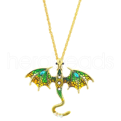 Alloy Enamel Dragon Pendant Necklaces NJEW-V005-01AG-02-1