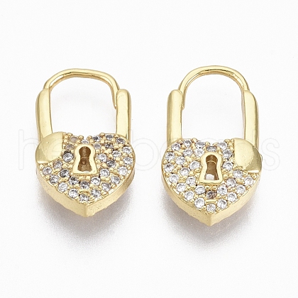 Brass Micro Pave Clear Cubic Zirconia Huggie Hoop Earrings EJEW-R114-009-NF-1