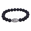 Natural Lava Rock Round Beaded Stretch Bracelets BI9255-1-1