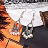 Halloween Skull Dyed Synthetic Turquoise & Alloy Dangle Earrings EJEW-JE05890-02-2