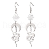 Snake & Sun & Moon 201 Stainless Steel & Brass Dangle Earrings for Women EJEW-TA00497-1
