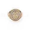 Colorful Cubic Zirconia Flat Round with Guanyin Wide Band Cuff Ring RJEW-N035-080-NF-1