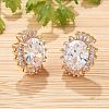 Oval Brass Micro Pave Cubic Zirconia Stud Earrings for Women EJEW-G428-27G-4