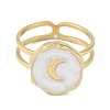 Ion Plating(IP) 304 Stainless Steel Enamel Flat Round with Moon Finger Rings RJEW-L107-065G-01-2