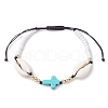 Corss Synthetic Turquoise & Natural Cowrie Shell Braided Bead Bracelets BJEW-JB10357-01-1
