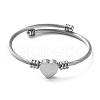 Tarnish Resistant 304 Stainless Steel Cuff Bangle with 201 Stainless Steel Heart Beaded BJEW-Z014-01P-1
