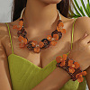 Flower Alloy & Aluminium & Resin Bib Necklaces & Cuff Bangles Sets FS-WG80D75-05-1