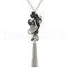 Bohemian Style Heart 201 Stainless Steel & Alloy & Glass Bead Tassel Pendant Necklaces for Women FS-WG72F44-01-2