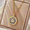 Bohemian Style Brass Blue & Black Enamel Grid Sun Pendant Necklace with Clear Cubic Zirconia JF9651-1-1