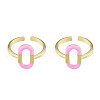 Pink Enamel Oval Open Cuff Ring RJEW-N039-104-2