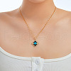 Vintage Brass Pave Synthetic Turquoise & Clear Cubic Zirconia Rhombus Pendant Necklaces KL9369-3-2