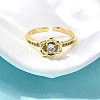 Flower Brass Micro Pave Clear Cubic Zirconia Cuff Rings for Women RJEW-S399-10G-1