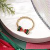 Christmas Theme Bowknot Glass Beaded Stretch Rings Rings RJEW-TA00132-2