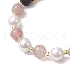Natural Strawberry Quartz and Shell Pearl Beads Stretch Bracelets BJEW-JB11823-4