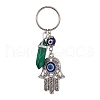 Hamsa Hand with Evil Eye Alloy Enamel Pendant Keychain with Synthetic Mixed Gemstone Bullet KEYC-JKC00605-3