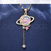 304 Stainless Steel Hot Pearl Enamel Constellation Planet Pendant Necklaces NJEW-D310-01I-G-5
