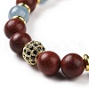 4Pcs Natural Larvikite & Quartz(Dyed) & Lava Rock & Lapis Lazuli and Wood Beads Stretch Bracelets Set BJEW-JB08934-5