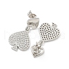 Spades Brass Pave Clear Cubic Zirconia Dangle Stud Earrings EJEW-M258-33P-2