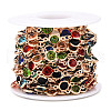 Flat Round Handmade Brass Glass Link Chains CHC-TAC0009-06KCG-1