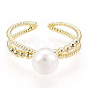 Natural Pearl Double Lines Brass Open Cuff Finger Rings PEAR-N022-C08-2