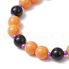 Halloween Theme Baking Painted Glass & Natural Black Onyx(Dyed & Heated) Round Beaded Stretch Bracelets BJEW-MZ00188-02-4
