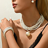 Plastic Imitation Pearl Multilayer Round Beaded Pendant Necklace & Stud Earring & Beaded Bracelet Sets FS-WG48E7A-01-3