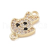 Brass Pave Clear & Black Cubic Zirconia Pet Puppy Connector Charms KK-Z061-01G-02-2