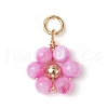 Dyed Natural Shell & Brass Round Beaded Flower Pendants PALLOY-JF03462-3