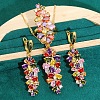 Leaf Brass with Cubic Zirconia Pendant Necklace & Hoop Earring & Ring FS-WGD46EA-02-1