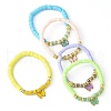 Polymer Clay Disc & Glass Beaded Stretch Bracelet BJEW-JB09649-1