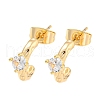 Brass Micro Pave Clear Cubic Zirconia Stud Earrings EJEW-U009-02G-1