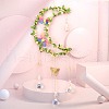 Wire Wrapped Natural Quartz Crystal & Brass Moon Pendant Decorations HJEW-K046-08G-06-1