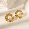 Vintage Chinese Style Stainless Steel Round Stud Earrings & Cuff Rings Sets for Women ZU7314-1-2