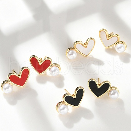 Heart Brass Stud Earrings EJEW-C141-01G-1