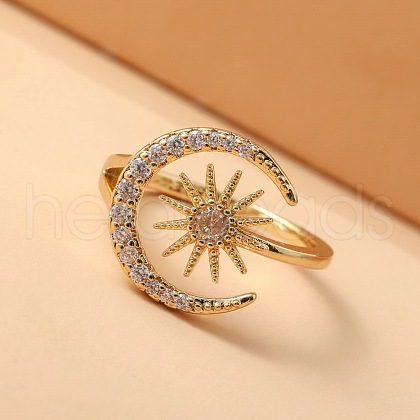 Moon & Sun 925 Sterling Silver Micro Pave Clear Cubic Zirconia Cuff Rings FS-WG70442-02-1