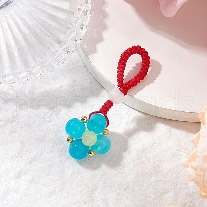 Baking Painted Imitation Jade Glass Woven Clover Pendant Decorations HJEW-JM03148-04-1
