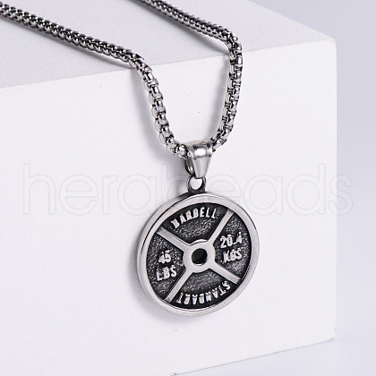 Retro Fashion Punk Stainless Steel Fitness Dumbbell Pendant Necklaces for Men LA3706-1