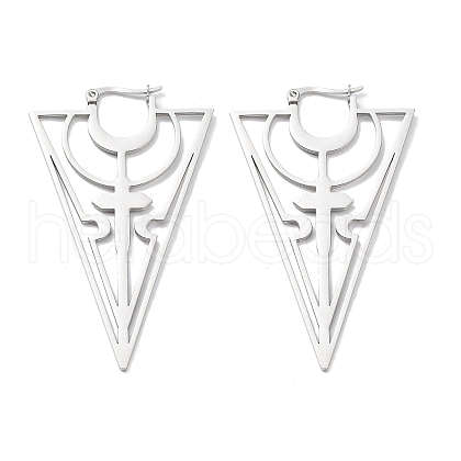 304 Stainless Steel Hollow Triangle with Cross Hoop Earrings for Women EJEW-R156-09P-1