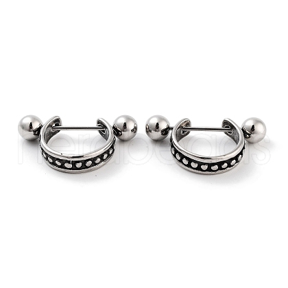 Textured 316 Surgical Stainless Steel Shield Barbell Hoop Earrings EJEW-Z050-51AS-1