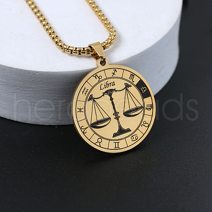 Flat Round with Constellation 201 Stainless Steel Pendant Necklaces WG10AD9-07-1