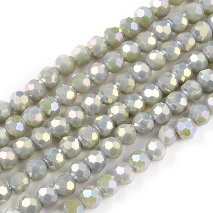 Round Full Rainbow Plated Faceted(32 Facets) Electroplate Glass Beads Strands X-EGLA-J130-FR16-1