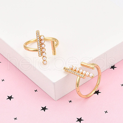Brass Micro Pave Clear Cubic Zirconia Cuff Rings for Women KK-T074-22G-1