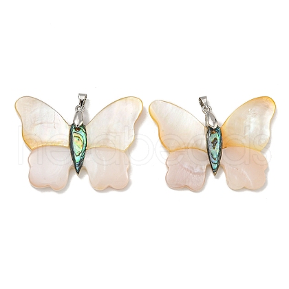Rack Plating Brass Pave Natural Paua Shell & White Shell Pendants KK-U025-12P-05-1
