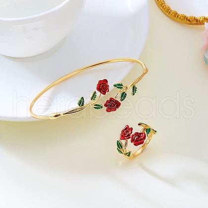 Rose Alloy Enamel Cuff Bangle & Cuff Rings Sets FS-WGBA561-01-1