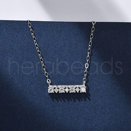 925 Sterling Silver Micro Pave Clear Cubic Zirconia Rectangle Pendant Necklaces for Women NJEW-D316-02P-1