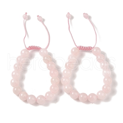 10mm Round Dyed Natural Rose Quartz Braided Bead Bracelets BJEW-C067-01C-20-1