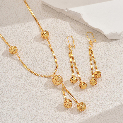 Alloy Hollow Round Beads Tassel Earrings & Necklaces Sets for Women DR9458-1