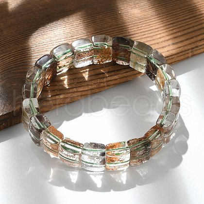 Natural Lodolite Quartz Bead Stretch Bracelets for Women Men BJEW-C097-01-1