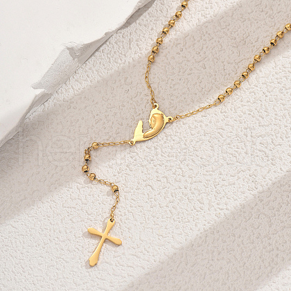 Stainless Steel Virgin Cross Pendant Rosary Bead Necklaces for Women PR5639-1