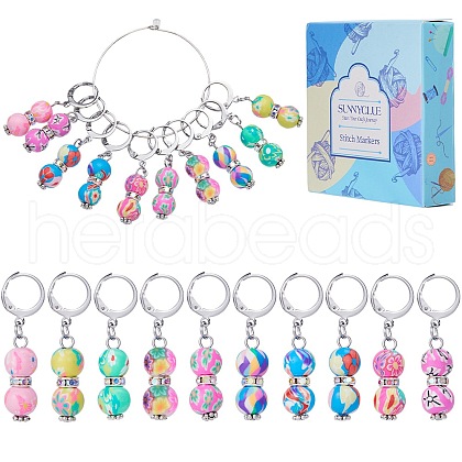 Handmade Polymer Clay Beaded Gourd Pendant Locking Stitch Markers HJEW-SC0001-46-1